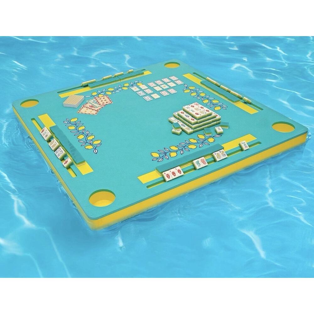 MAISON LUDE 3-in-1 Floating Game Mat Aqua Mahjong Rummi Cube Sun and Lemon Pool